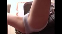 Big tit girl pisses her pants in the chair